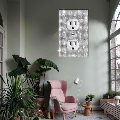 Vista 5 de 4 piezas de diamantes de imitación plateados brillantes para placas de pared, cubierta de interruptor de luz, cubierta de salida de diamantes