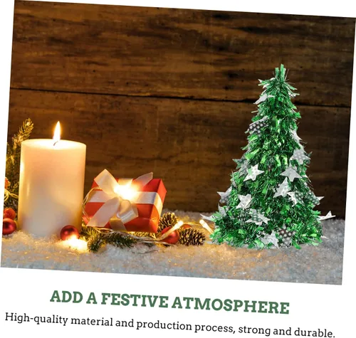 Vista 7 de Lindo mini árbol de Navidad modelo 2pcs árbol de oropel para decoración del hogar adorno de mesa