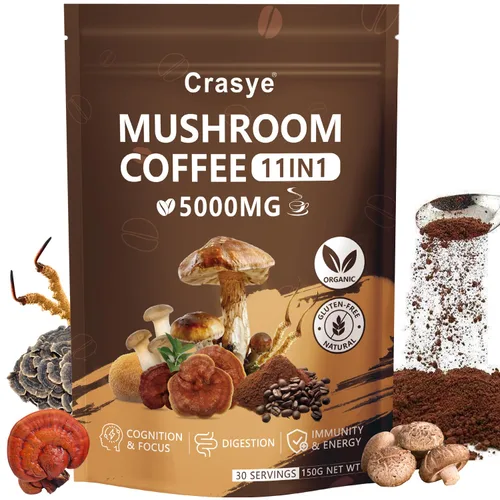 Café orgánico de hongos 11 superalimentos instantáneos con Ashwagandha, Shilajit, melena de león, reishi, chaga y colágeno café arábica molido para