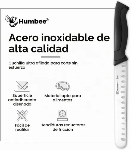 Vista 5 de Cuchillo de chef de 8 pulgadas con borde Granton para rebanar jamón y carne de pavo Certificado NSF Hoja de acero inoxidable alemán Mango