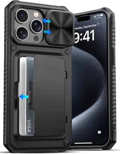 Vista 74 de ATATOO Funda para iPhone 17 con Portador de Tarjetas (Almacena 3-5 Tarjetas) [Bloqueo RFID] y Cubierta Deslizante para Cámara, Protección de Grado