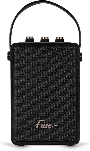 Vista 4 de Fuse Andle - Altavoz Bluetooth retro vintage con mango de cuero vegano, altavoz portátil con conexión para teléfono inteligente, entrada USB y AUX