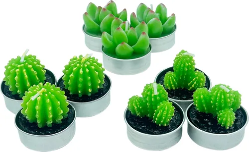 Vista 6 de 9 velas de té de cactus sin perfume con multicolor, velas de té de parafina, mini velas de mesa para el hogar, bodas, cumpleaños, velas decorativas