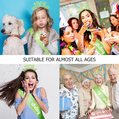 Vista 6 de BAHABY Coronas de cumpleaños para mujer, juego de banda y diadema de cumpleaños, banda de cumpleaños de princesa y tiara de diamantes de imitación