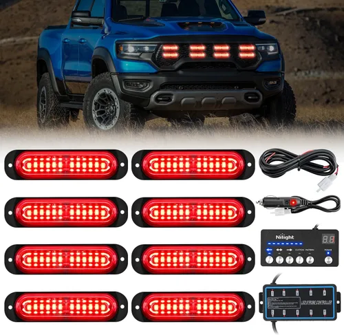 Vista 23 de Nilight - Juego de 8 luces estroboscópicas LED de 12 luces de 12V/24V - Luces de emergencia para montaje en superficie, ultradelgadas, con función