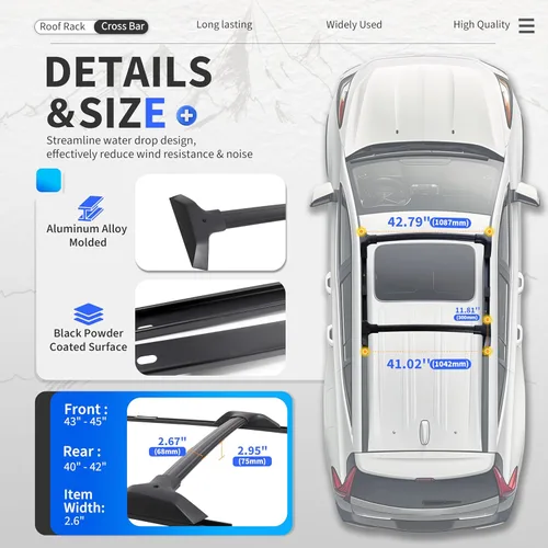 Vista 4 de Barra transversal de techo y riel lateral compatible con HECASA para Chevy Chevrolet Traverse 2009-2017 LSLTLTZ, reemplazo para 19244268 (Set)