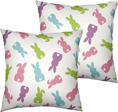 Vista 20 de Juego de 2 fundas de almohada de Pascua de conejo de 18 x 18 pulgadas, fundas de almohada de flores rojas coloridas, fundas de almohada de huevo