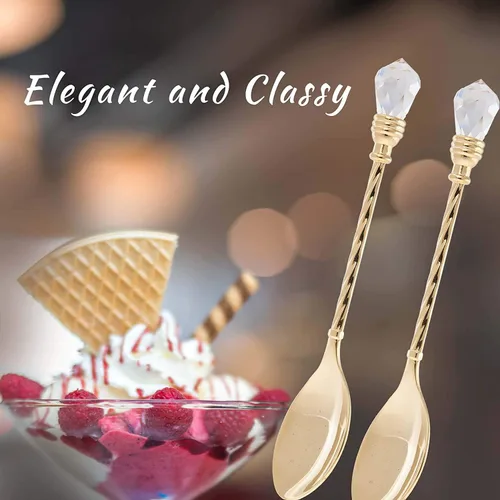Vista 5 de Matashi Cuchara de postre chapada en oro de 24 quilates con tapa de cristal