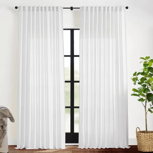 Vista 33 de XTMYI - Cortinas transparentes de 54 pulgadas de largo, juego de 2 paneles para baño, cortinas cortas de lino y algodón con semi privacidad