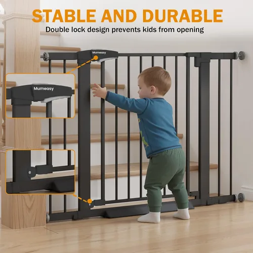 Vista 5 de Puerta de bebé para escaleras, puerta de perro con cierre automático de 29.7-43 pulgadas para puertas y pasillos, puerta para mascotas montada a