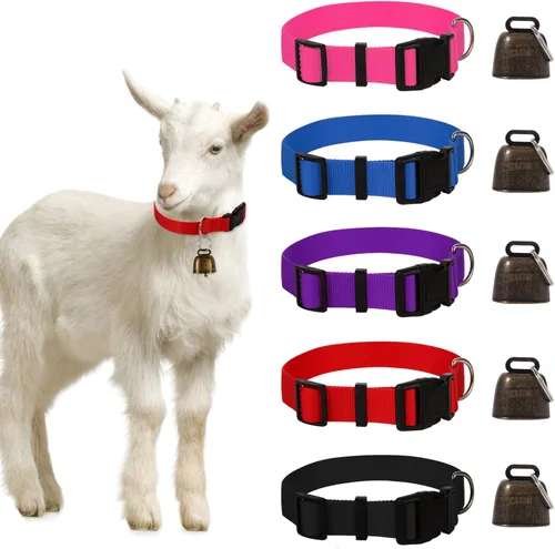 Vista 8 de Juego de 4 collares de cabra con campana, collar de nailon ajustable y campanas de cobre para pastoreo, animales de granja, antipérdida
