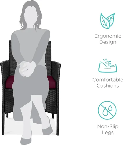 Vista 2 de Best Choice Products - Juego de 3 piezas de muebles de mimbre para conversación de patio, ahorrador de espacio, para jardín, con mesa auxiliar