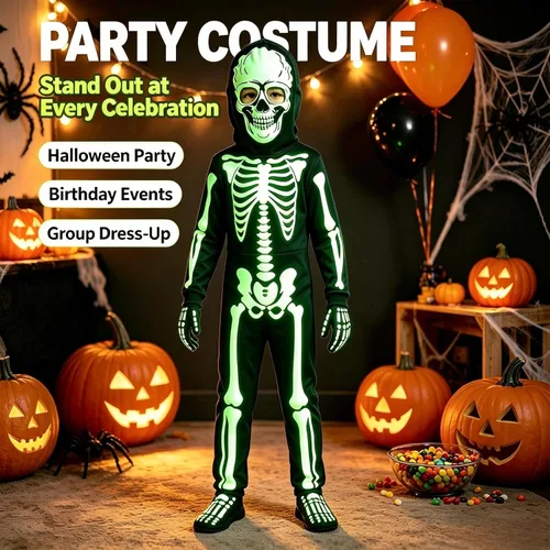 Vista 6 de Disfraz de esqueleto de Halloween para niños que brilla
