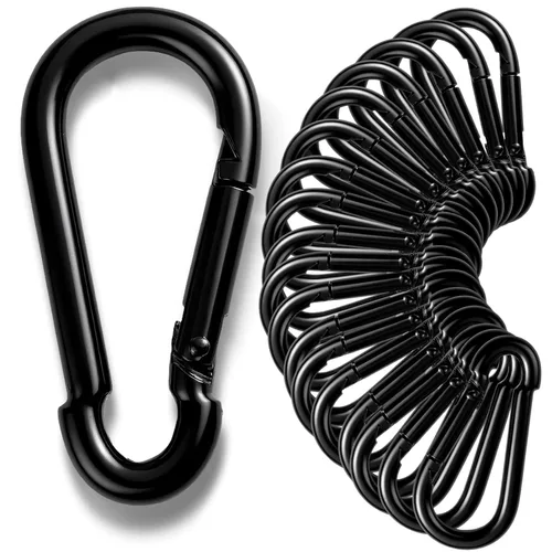 Paquete de 30 mosquetones resistentes, ganchos de resorte grandes de 4 pulgadas a granel, mosquetones negros galvanizados de 3/8 pulgadas para