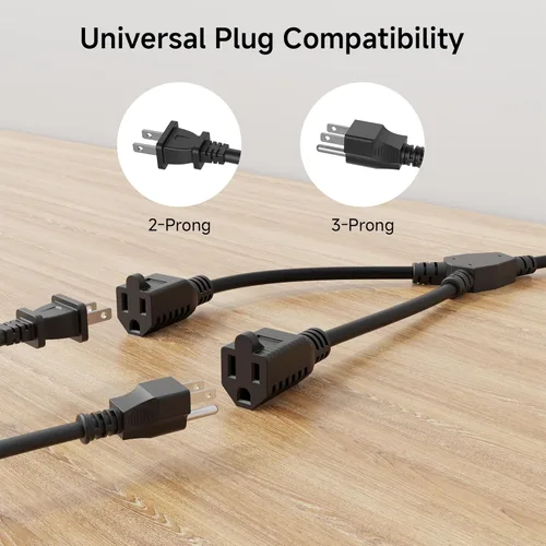 Vista 6 de Cable Matters Paquete de 2 cables divisor de alimentación de 2 salidas - 1.2 pies, divisor de cable de alimentación Y NEMA 5-15P a NEMA 5-15R