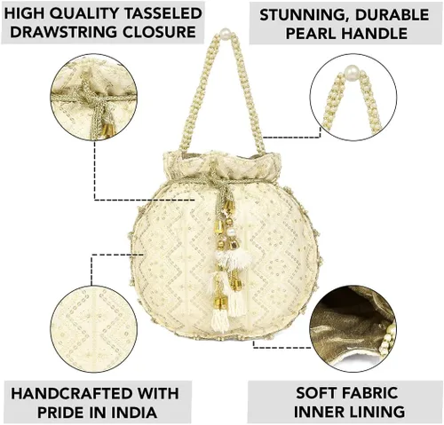 Vista 3 de Aheli Potli - Bolso de mano para mujer, hecho a mano, elegante, para novia, bolso de moda