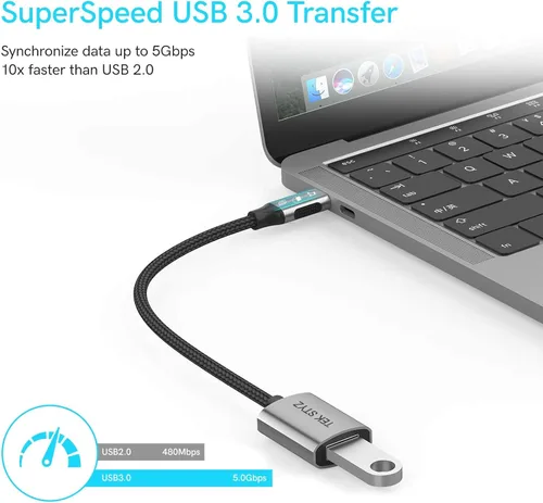 Vista 2 de Tek Styz USB-C USB 3.0 Adapter Compatible with Nokia G300 OTG Type-C/PD Male USB 3.0 Female Converter. (5Gbps)