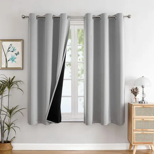Vista 59 de ChrisDowa Cortinas 100% opacas de 63 pulgadas de largo para dormitorio con forro negro, 2 capas gruesas totalmente opacas con aislamiento térmico