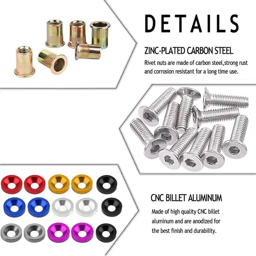 Vista 2 de Kit de 20 piezas para vestir motor: arandelas de aluminio, pernos y tuercas de remache (negro)
