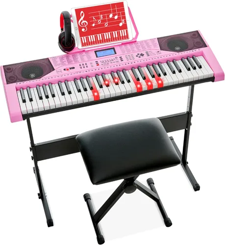 Vista 8 de Best Choice Products Juego completo de piano de teclado electrónico para principiantes de 61 teclas con teclas iluminadas, pantalla LCD