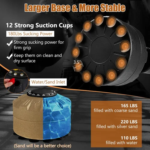 Vista 3 de GYMAX Saco de boxeo, 70 pulgadas, 220 libras, bolsa de boxeo independiente precargada con guantes y base de ventosa para adultos, bolsa