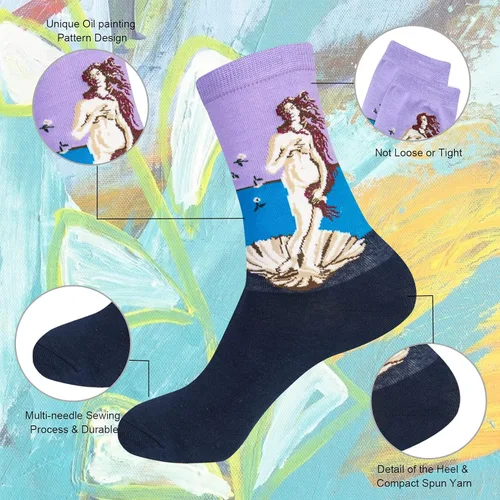 Vista 2 de Womens Fun Socks Famous Painting Patterned Art Socks Printed Cool Novelty Funny Socks for Women