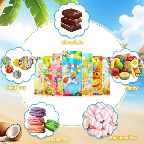 Vista 4 de Pasimy 60 bolsas de regalo de verano, bolsas de celofán de plástico a granel con ventana transparente, pequeñas bolsas de regalo para Halloween