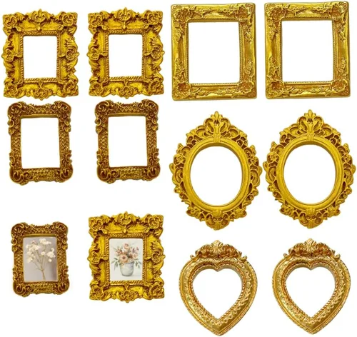 10 mini marcos dorados, mini marco de fotos vintage para manualidades, decoración de fundas de teléfono y exhibición de joyas, uso en casa