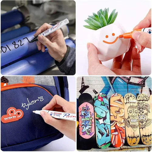 Vista 5 de TFIVE Rotuladores permanentes de pintura – Paquete de 2 rotuladores a base de aceite blanco y negro, punta media, impermeables y de secado rápido