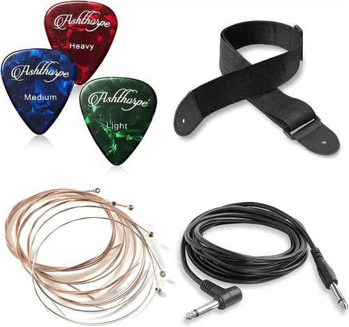 Vista 7 de Ashthorpe Paquete de guitarra acústico-eléctrica Dreadnought de tamaño completo - Maderas tonales premium - Negro