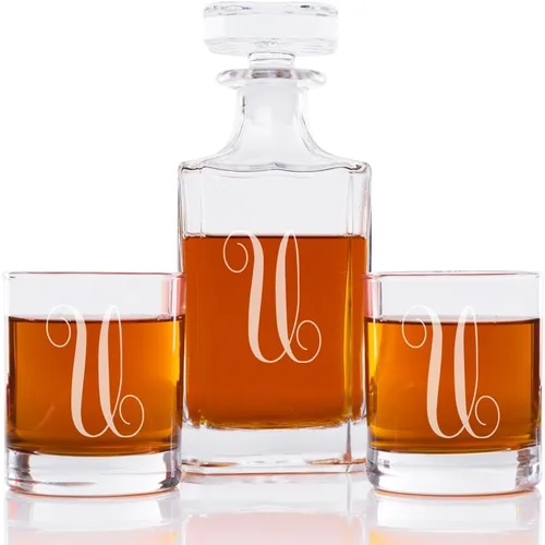 Vista 23 de Abby Smith Juego de decantador de whisky con inicial de estilo lujoso y vasos de rocas, letra A