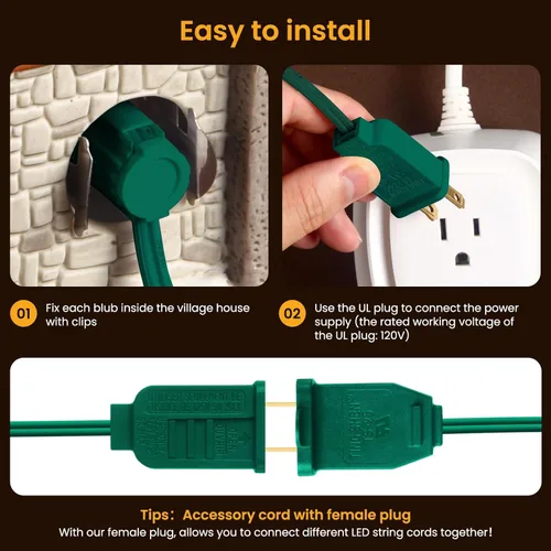 Vista 5 de Sistema de iluminación, cable de accesorios verde de 3.3 pies con 1 bombilla LED C7 fusible, paquete de 4, cable de luces de molde por soplado