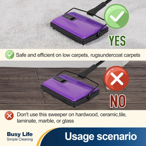 Vista 4 de Yocada Barredora de alfombras manual para el hogar, oficina, bajo y interior, alfombras de pelo de mascotas, desechos de polvo de papel, limpieza