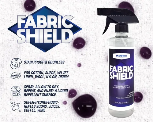 Vista 2 de Nanotech Surface Solutions Fabric-Shield Sio2 - Repelente líquido de cerámica para telas, tapicería, gamuza, lana, lino, evita manchas de vino