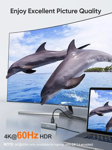 Vista 3 de CableCreation Hub USB-C 4K 60Hz, adaptador multipuerto USB C 5 en 1 con HDMI y 3 puertos USB 3.0, entrega de energía de 100 W, compatible