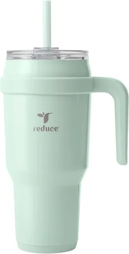 Vista 19 de REDUCE Vaso de acero inoxidable de 24 onzas con asa, con aislamiento al vacío de doble pared, tapa a prueba de sudor y popote reutilizable, mantiene