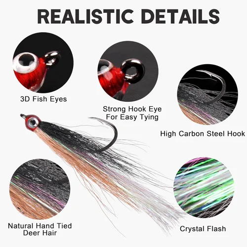 Vista 2 de Clouser Minnow - Señuelo de pesca con mosca, señuelo de pesca con mosca de agua salada, moscas de lubina a rayas de pesca con cola de buque
