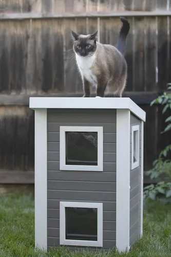 Vista 13 de New Age Pet ECOFLEX - Casa adosada para gatos al aire libre, gris Refugio de gatitos resistente a la intemperie, alternativa de madera espaciosa