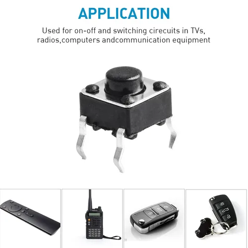 Vista 6 de QTEATAK Interruptor de botón táctil momentáneo de 0.236 x 0.236 in x 0.197 in, para PCB 4 pines, color negro