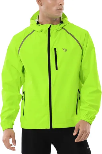 Vista 2 de BALEAF Chaqueta de lluvia para hombre, rompevientos impermeable, para correr, golf, montaña, ciclismo, ligera, reflectante