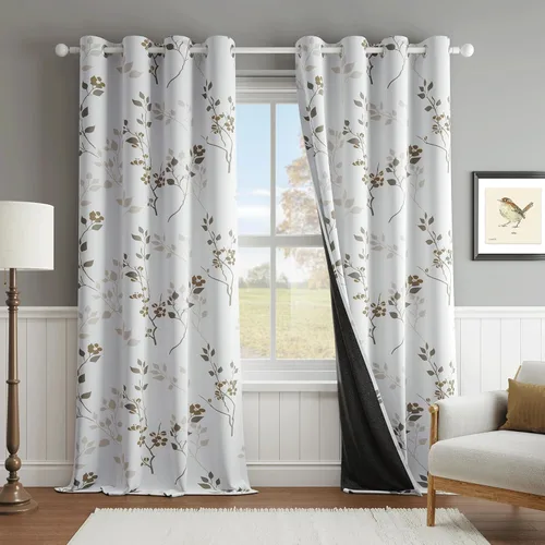 Vista 15 de Beauoop Cortinas Florales 100% Opacas de 54 Pulgadas de Largo, 2 Paneles para Dormitorio, Sala de Estar, Azul Gris y Blanco con Patrón de Flores