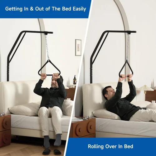 Vista 6 de Trapecio de cama, barra de trapecio para movilidad de la cama, ayuda al paciente, camas de hospital, barra triangular de soporte para piso