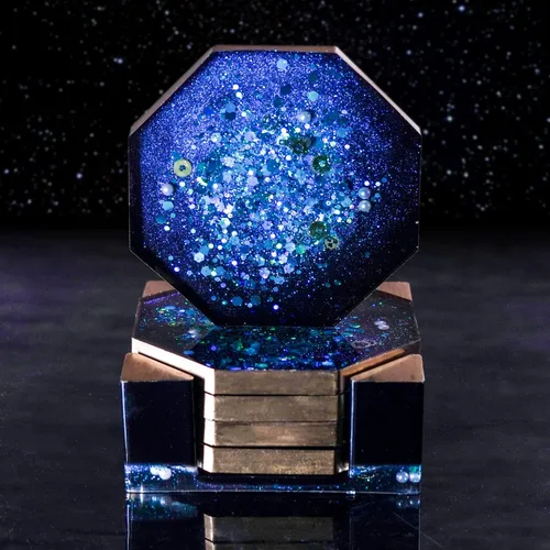 Vista 5 de LET'S RESIN 18 piezas de moldes de posavasos de resina de silicona, moldes de posavasos con moldes de soporte de forma redonda, cuadrada y octogonal