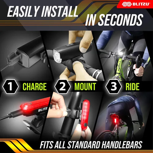 Vista 5 de Juego de luces de bicicleta recargables USB-C Gator 1200 lúmenes súper brillantes, 7+4 modos de luz delantera y trasera, luz delantera y trasera