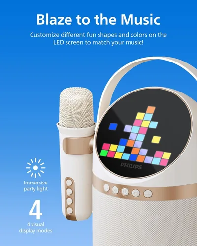 Vista 4 de PHILIPS S2508 Máquina de karaoke portátil, altavoz Bluetooth para fiestas con 2 micrófonos de karaoke, batería de 7 h, modos de luz multicolor