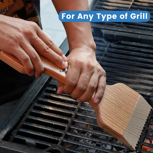 Vista 2 de CONSDAN Raspador de parrilla de madera, cepillo de madera de roble soild, raspador de parrilla para parrilla al aire libre, raspador de parrilla sin