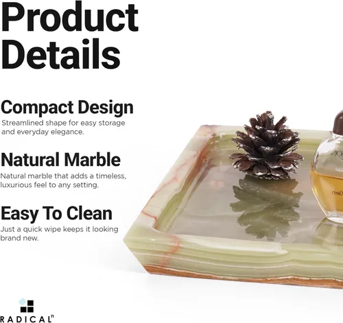 Vista 5 de Radicaln Bandeja rectangular de mármol de 12 pulgadas hecha a mano verde para decoración de cocina, bandeja ideal para baño y mesa auxiliar, plato