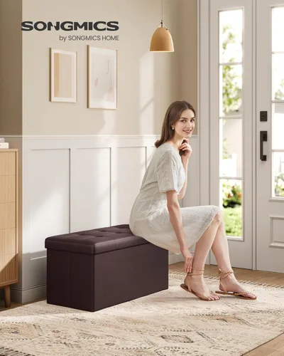 Vista 2 de Songmics Funda de piel sintética plegable – Banco de almacenamiento otomano reposapiés