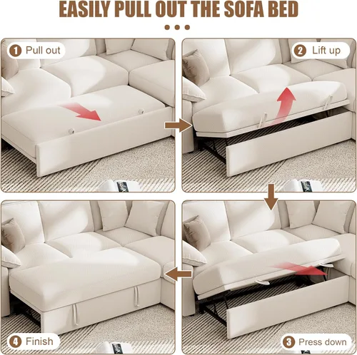 Vista 6 de Loveseat Sofa with Pull Out Couch Bed, 2-in-1 Convertible 2 Seater Sleeper Sofa with Removable Sofa Cover, Sectional Couches for Small Spaces Living