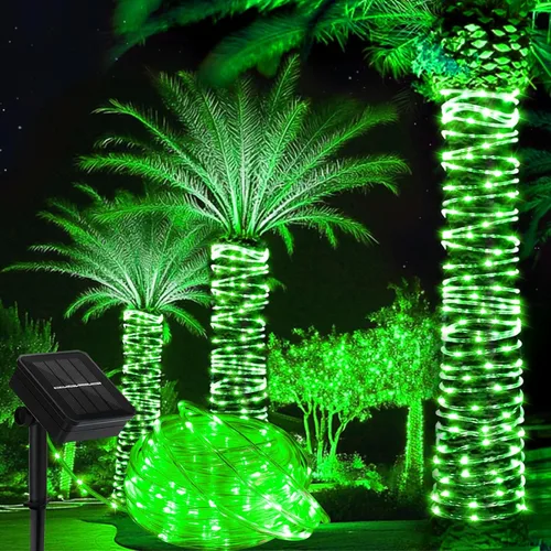 Vista 12 de Luces de cuerda solares impermeables de 39 pies, 100 LED, batería recargable de alta capacidad, carga dual, luz de cuerda para exteriores, control